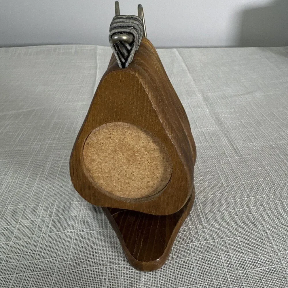 Vintage Wood Coasters Cork Center MCM Retro Pear Shaped Hanging Stand Set of 6